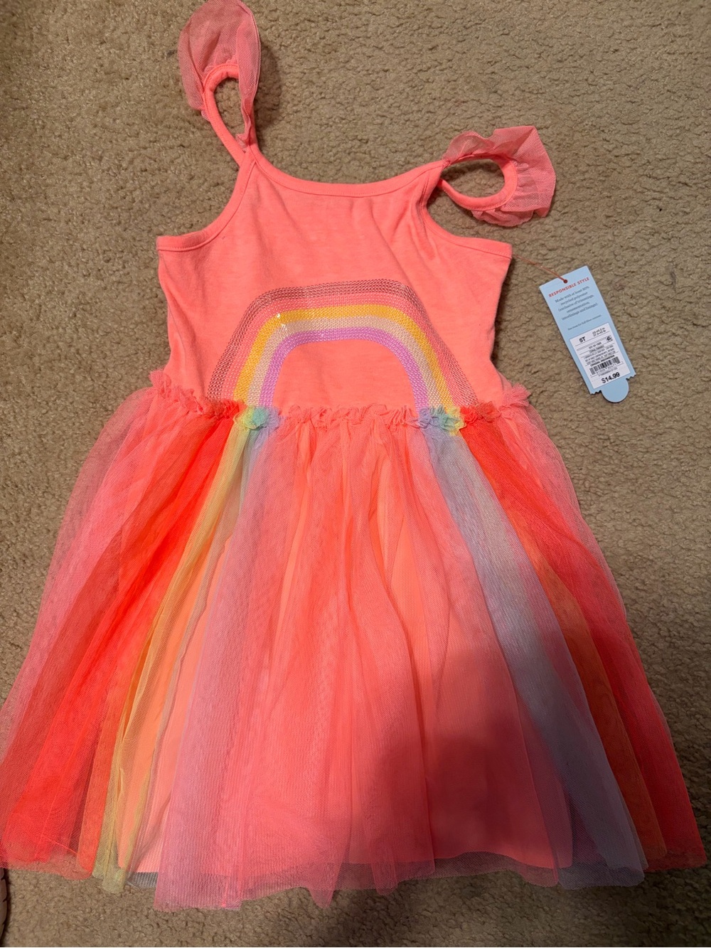 Cat & Jack Coral Pink Rainbow Tulle Dress